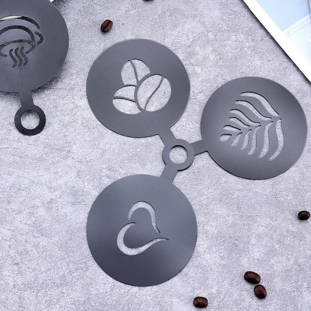 Coffee Stencil Art - 4 adet Paslanmaz Çelik Latte Kahve