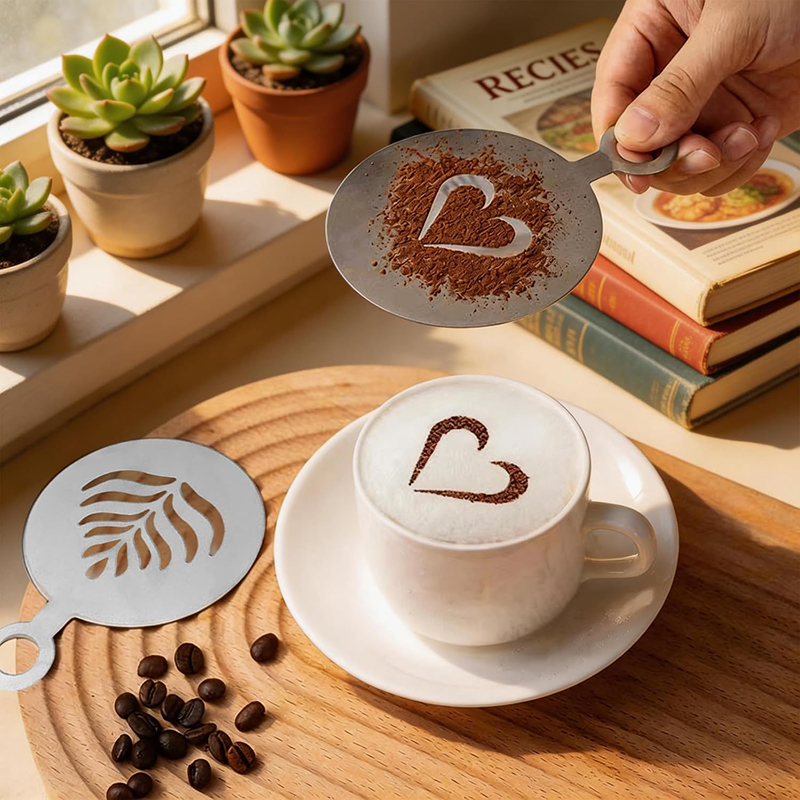 Coffee Stencil Art - 4 Parça Paslanmaz Çelik Kahve Şablon