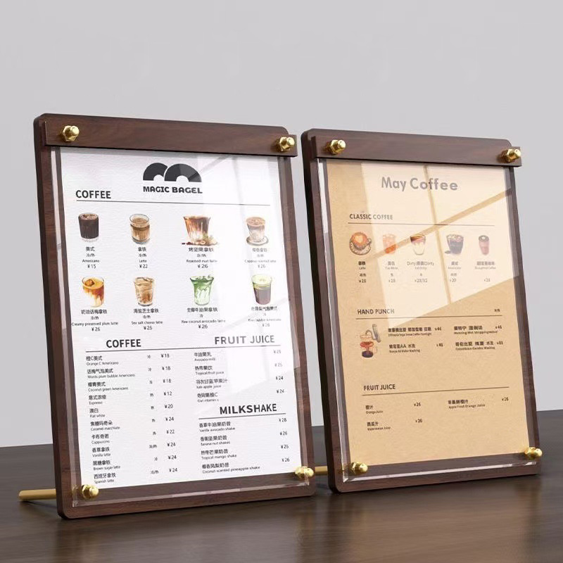 Coffee Tea Display - Özel A4/A5 Akrilik Ahşap Desenli Menü