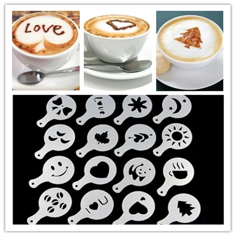 Coffee Stencil Art - 16 adet/takım Kahve Kalıp Latte Cappuccino