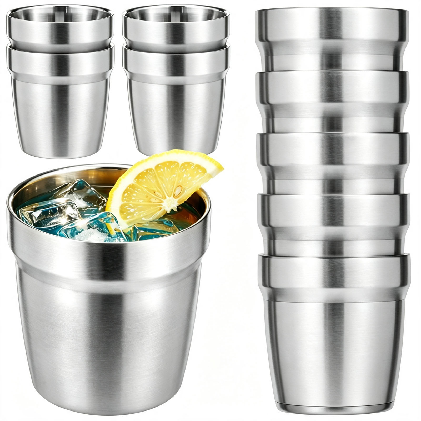 Double Wall Mug - 5/10 Adet Paslanmaz Çelik İstiflenebilir Kupalar